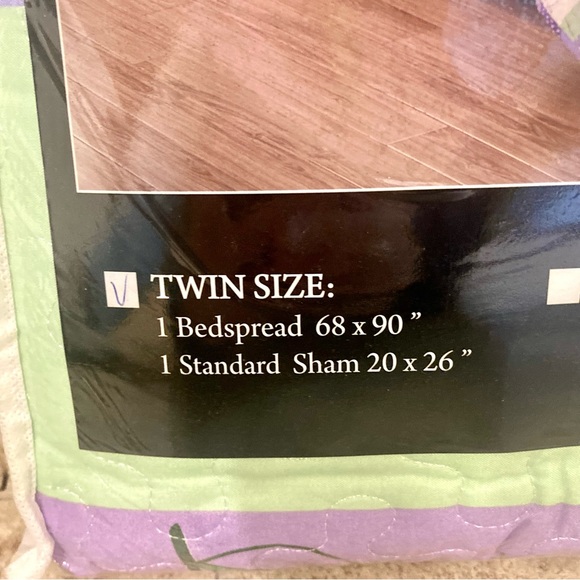 New Girl’s Fancy Linen 2Pc Twin Bedspread Flower Purple White Green Set - Picture 3 of 6